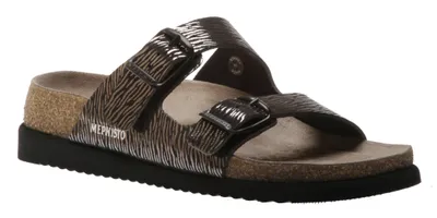 Helda Plus Wide Width Black Zebra Leather Slide Sandal