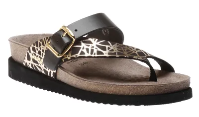 Helen Mix Black Gold Graphic Leather Thong Sandal