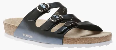 Nolene Navy Star Metallic Leather Triple-Strap Slide Sandal