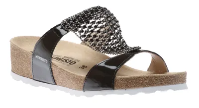 Sofie Grey Patent Bedazzled Wedge Slide Sandal