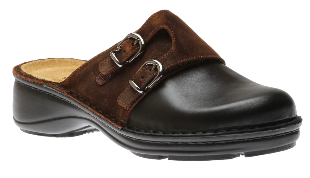 Leilani Black / Brown Leather Clog