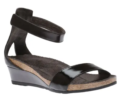 Pixie Black Leather Wedge Sandal