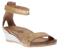 Pixie Cork Gold Leather Wedge Sandal