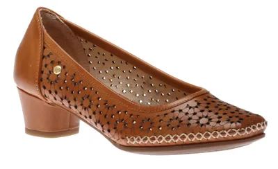 Gomera Brandy Brown Perforated Floral Leather Pump