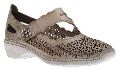Ravenna Beige Grey Perforated Cutout Mary Jane Shoe