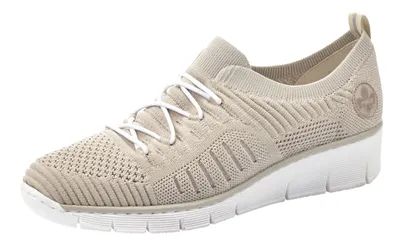 Knitup83 Beige Knit Slip-On Bungee Wedge Sneaker