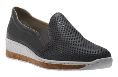 Lugano Dark Blue Perforated Wedge Loafer
