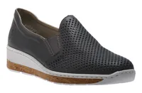 Lugano Dark Blue Perforated Wedge Loafer