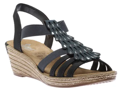 Namur Blue Tear Drop Applique Wedge Sandal