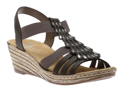 Ripple Grey Tear Drop Applique Wedge Sandal