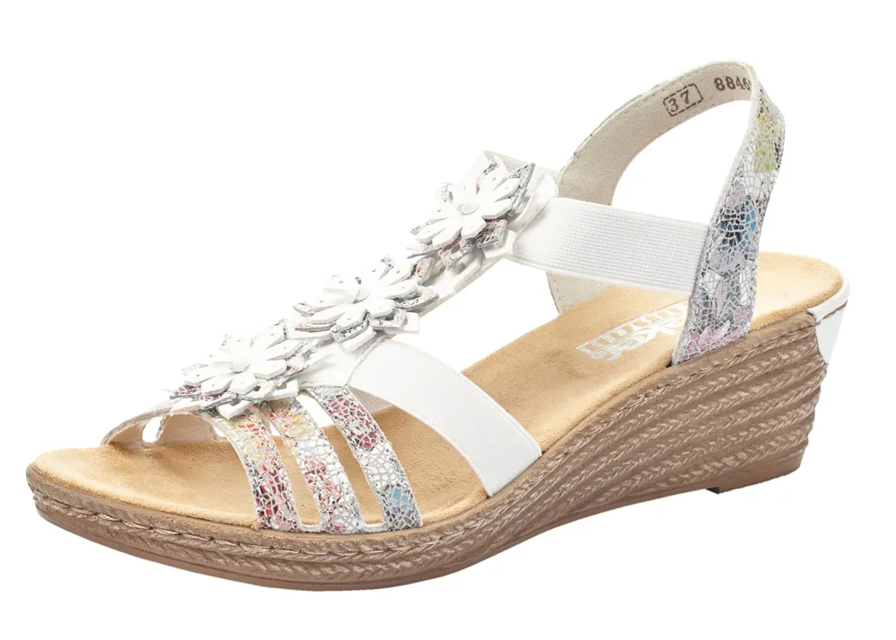 Sunset White Multicolour Flower Wedge Sandal