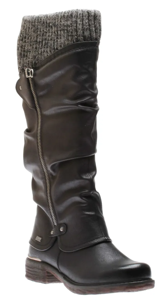 Eagle Black Grey Knit Trim Tall Boot