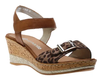 Leosamt Brown Cheetah Print Wedge Sandal