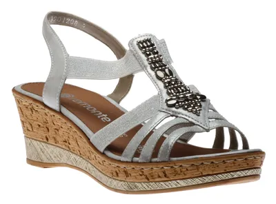 Guamo Silver Beaded Strappy Wedge Sandal