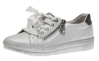 Toulan Metallic White Silver Lace-Up Sneaker