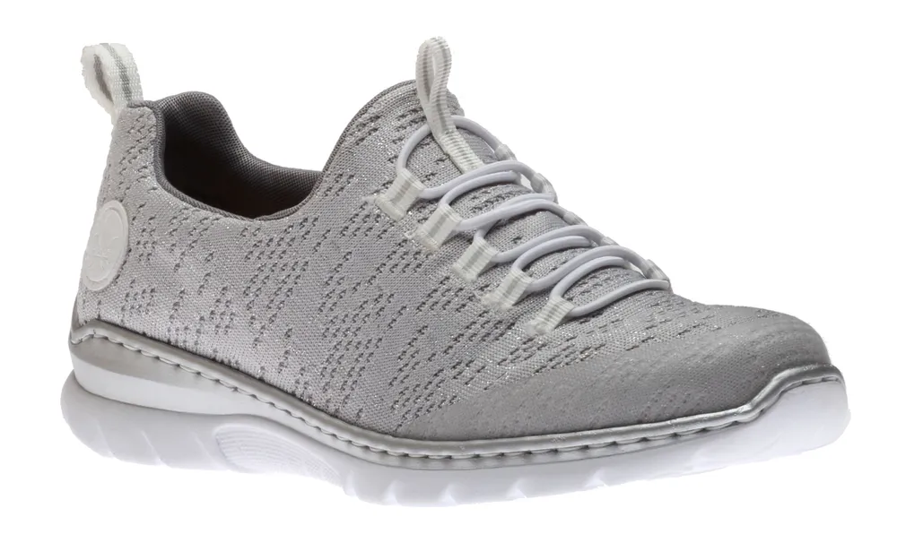 Foil Grey White Perforated Knit Slip-On Bungee Sneaker