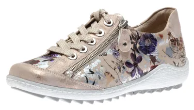 Nanao Beige Metallic Flower Lace-Up Sneaker
