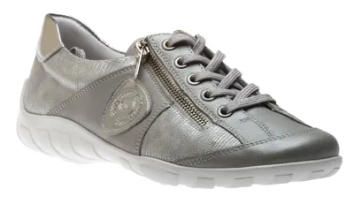 Rhodos Silver Croc Print Leather Lace-Up Sneaker