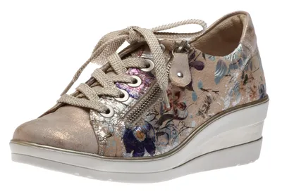 Nanao Beige Metallic Flower Wedge Sneaker