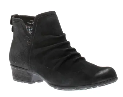 Gratasha 2 Panel Black Ruched Leather Ankle Boot