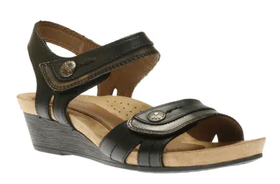 Hollywood Two Piece Button Black Wedge Sandal