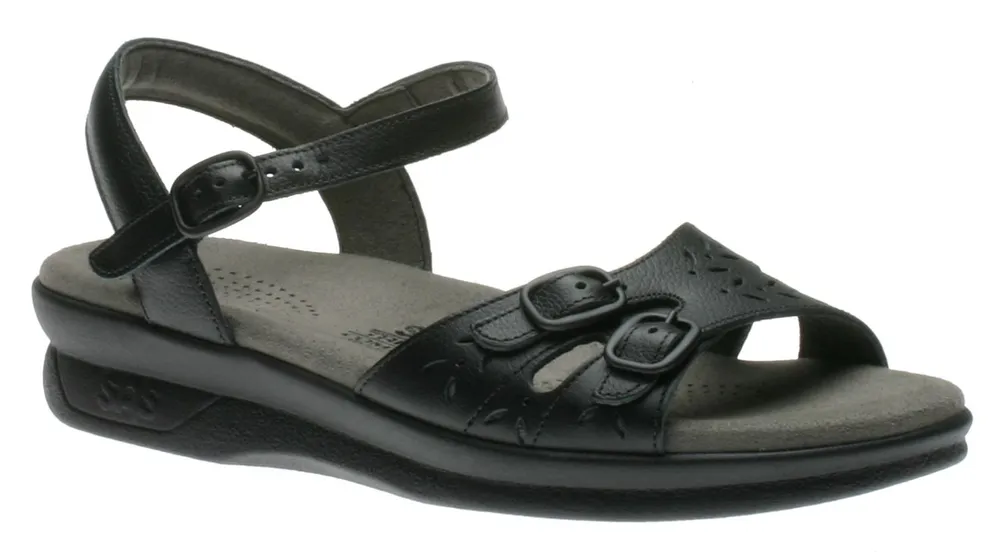 Duo Black Leather Strap Sandal