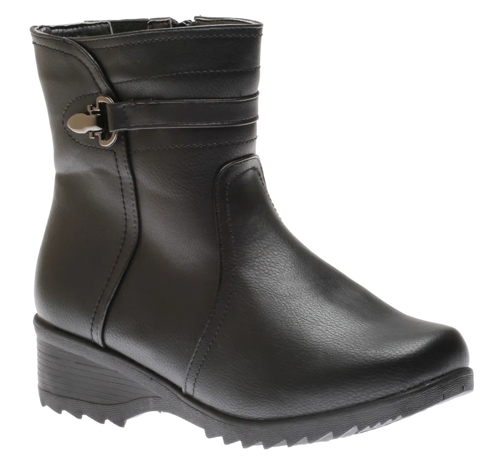 Side Zipper Ice Grip Black Vegan Leather Winter Boot