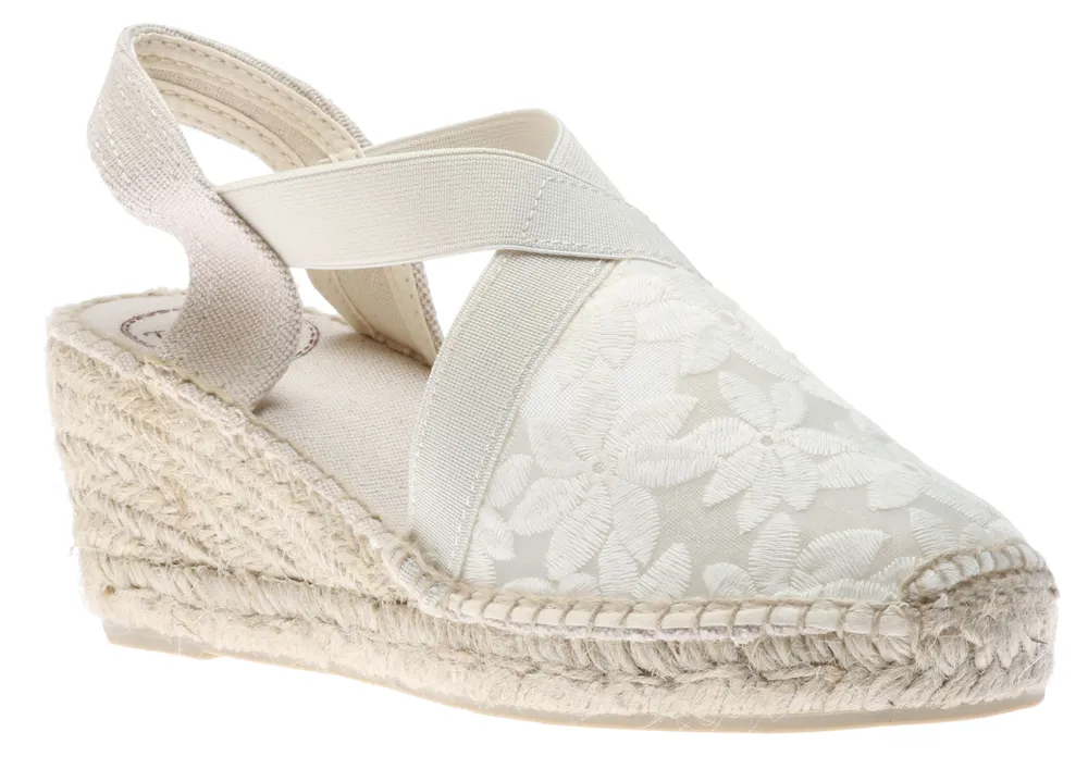 Terra Cru White Floral Embroidered Espadrille Wedge Sandal