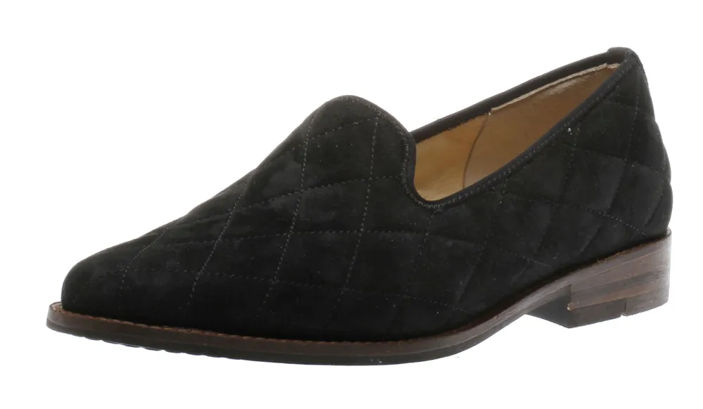 Katrice Quilted Black Suede Loafer