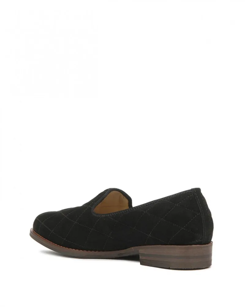 Katrice Quilted Black Suede Loafer
