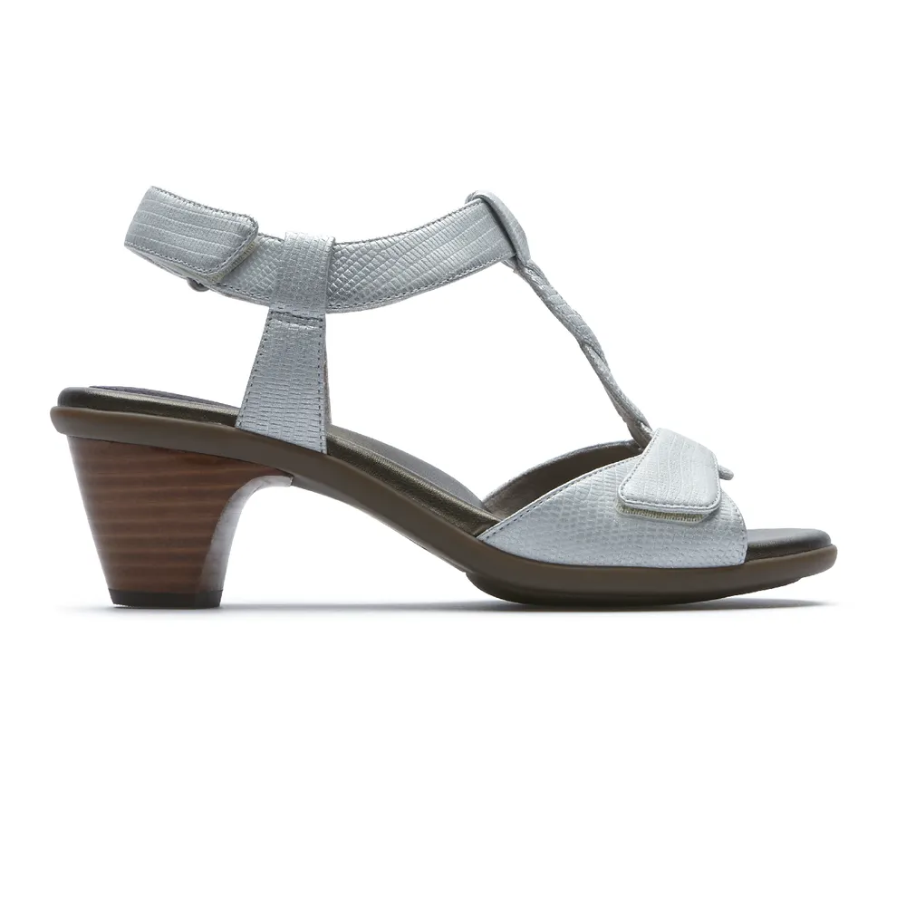 Medici T-Strap Pearl White Leather Heeled Sandal