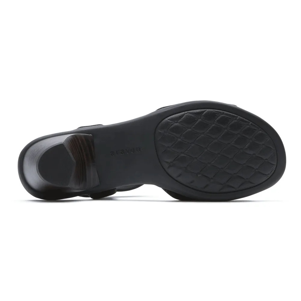 Medici T-Strap Black Leather Heeled Sandal