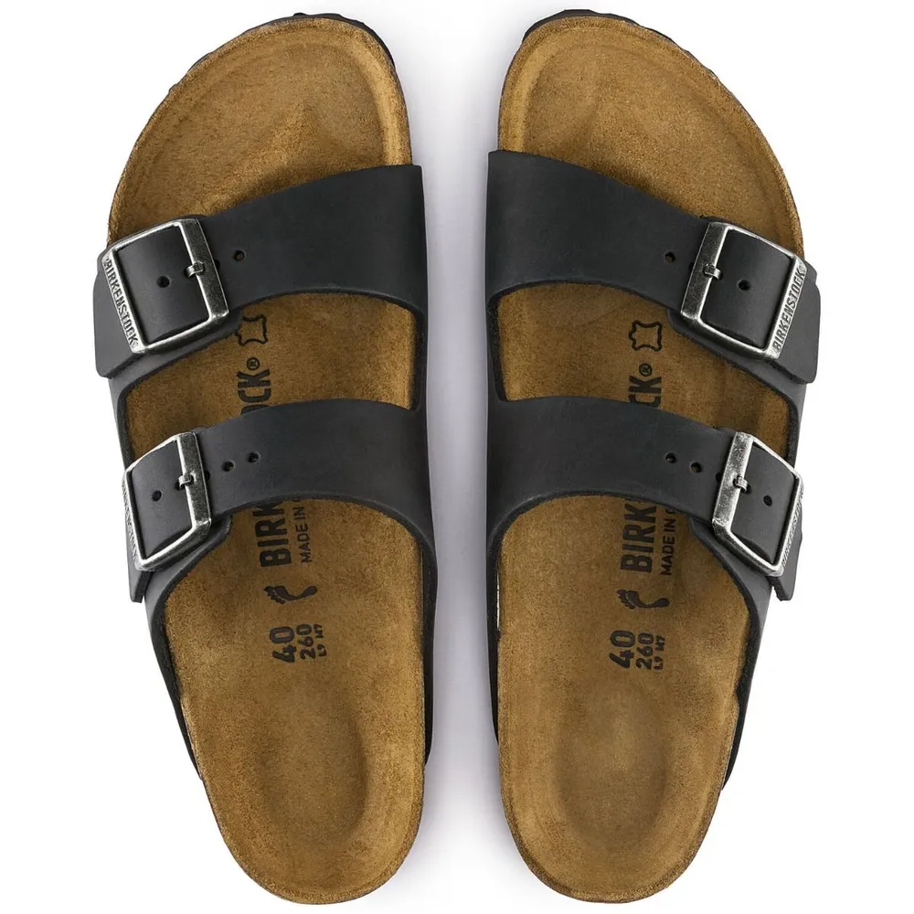 Arizona Black Oiled Leather Slide Sandal