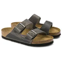 Arizona Soft Footbed Iron Grey Oiled Leather Slide Sandal