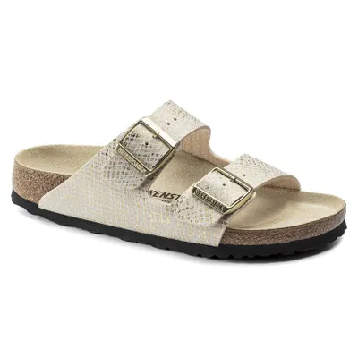 Arizona Shiny Python Eggshell White Gold Slide Sandal