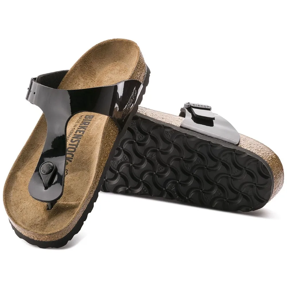 Gizeh Birko-Flor Black Patent Thong Sandal