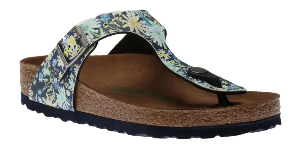 Gizeh Vegan Birko-Flor Summer Floral Blue Thong Sandal