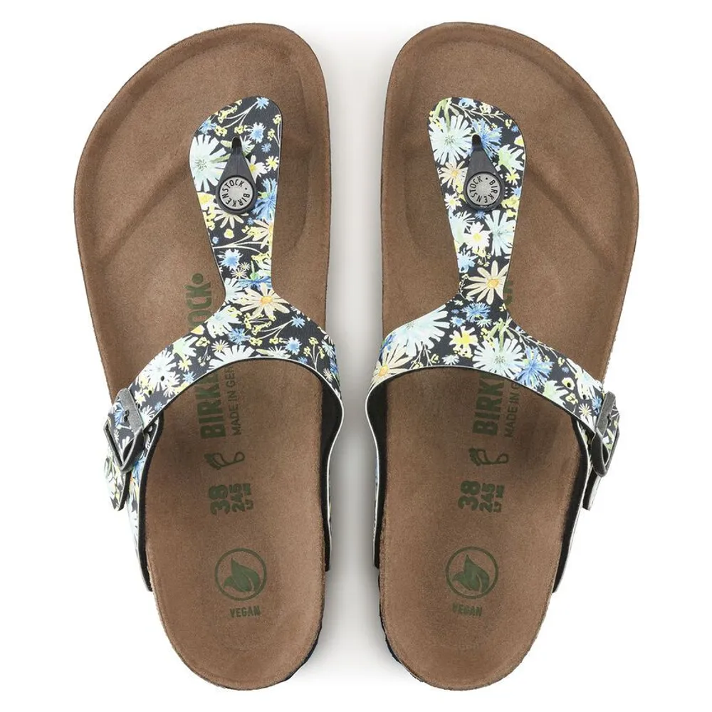 Gizeh Vegan Birko-Flor Summer Floral Blue Thong Sandal