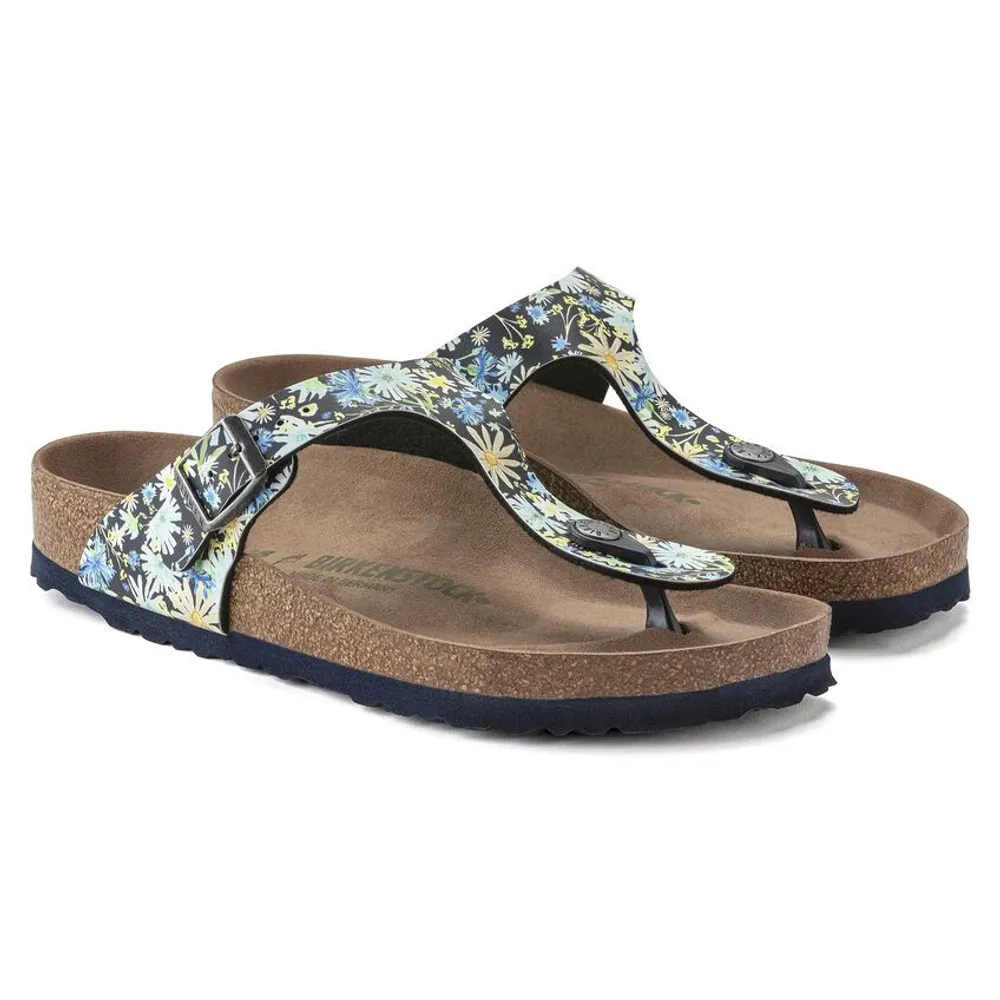 Gizeh Vegan Birko-Flor Summer Floral Blue Thong Sandal