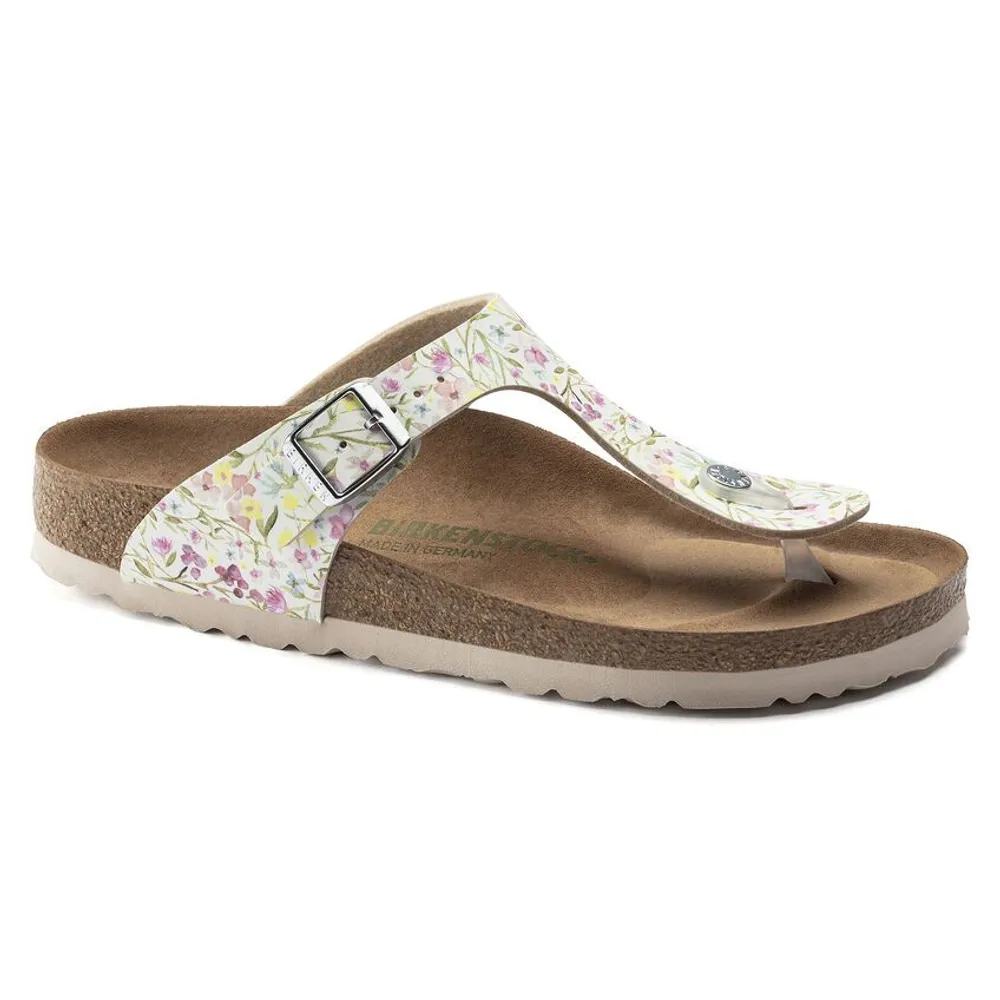 Gizeh Vegan Birko-Flor Watercolor Flower White Thong Sandal