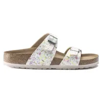 Sydney Vegan Birko-Flor Watercolor Flower White Double Strap Slide Sandal