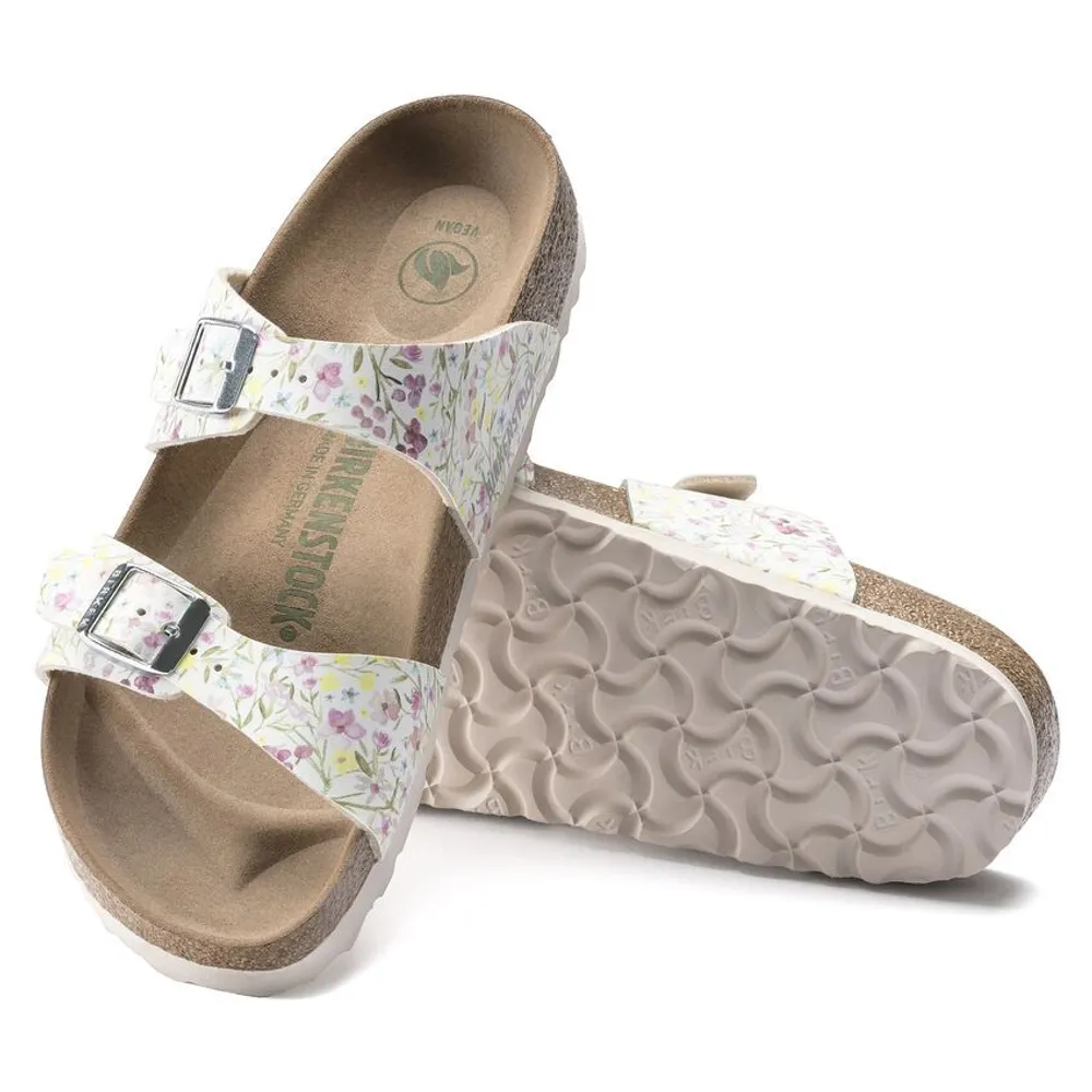 Sydney Vegan Birko-Flor Watercolor Flower White Double Strap Slide Sandal