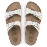 Sydney Vegan Birko-Flor Watercolor Flower White Double Strap Slide Sandal