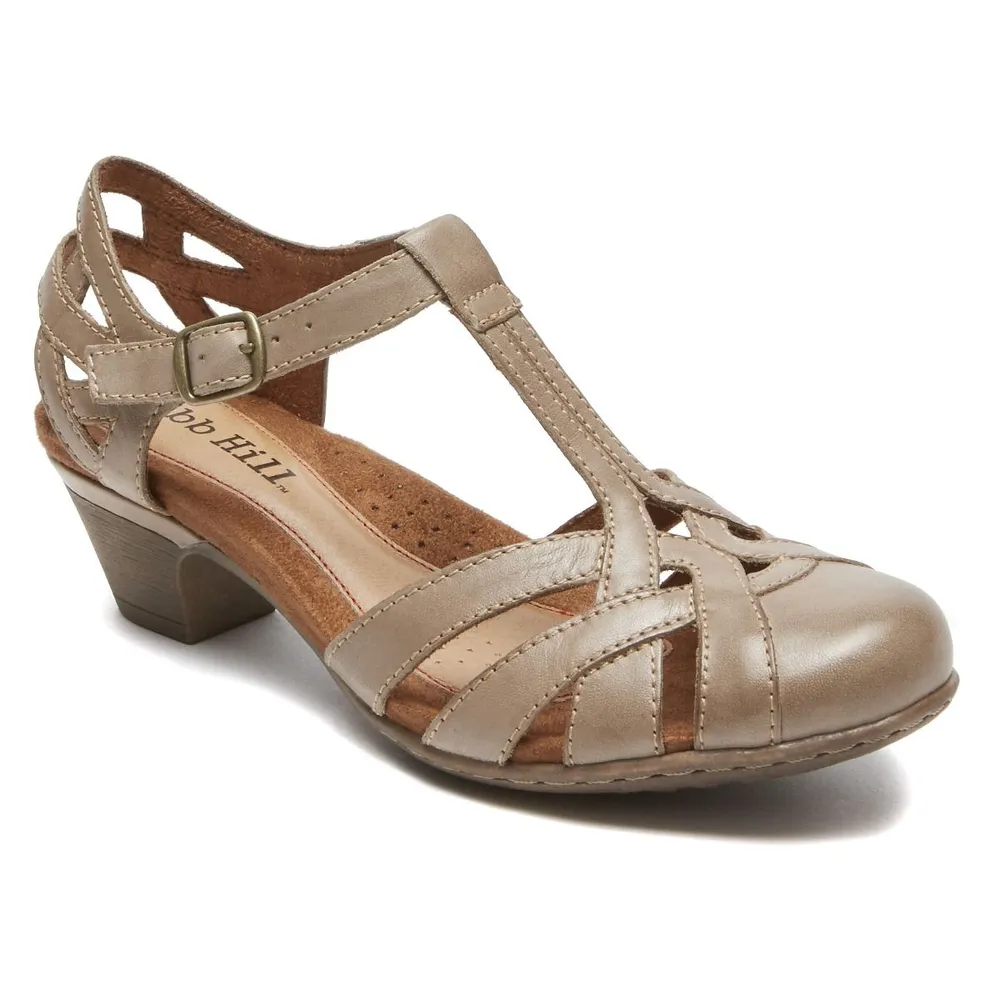 Aubrey Khaki T-Strap Low Heel