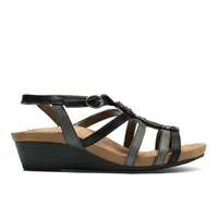 Hannah Black T-Strap Wedge Sandal