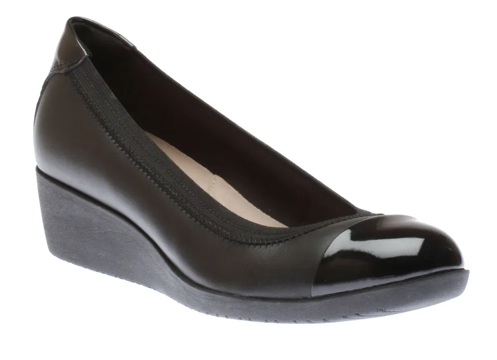 Elin Palm Black Leather Wedge Heel