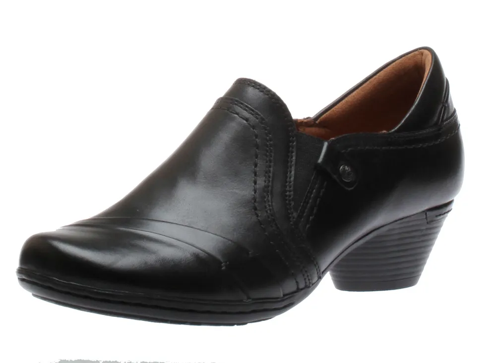 Laurel Slip-On Black Leather Low Heel