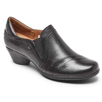 Laurel Slip-On Black Leather Low Heel