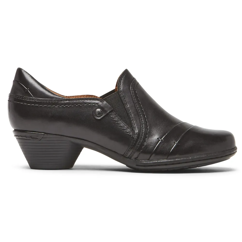 Laurel Slip-On Black Leather Low Heel