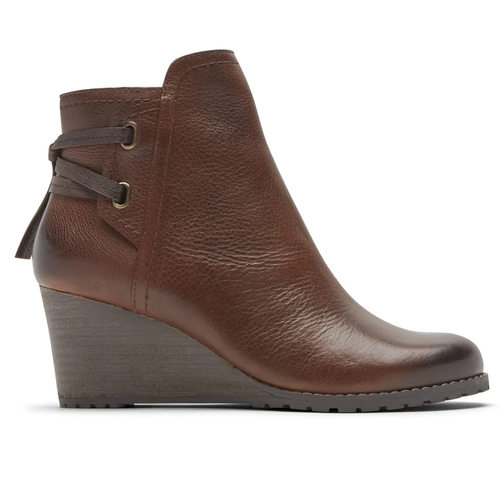 Lucinda Tan Back Tie Ankle Wedge Boot